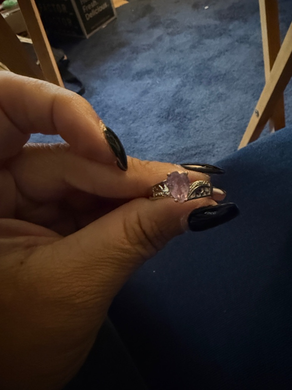 Purple Teardrop Gemstone Silver Ring